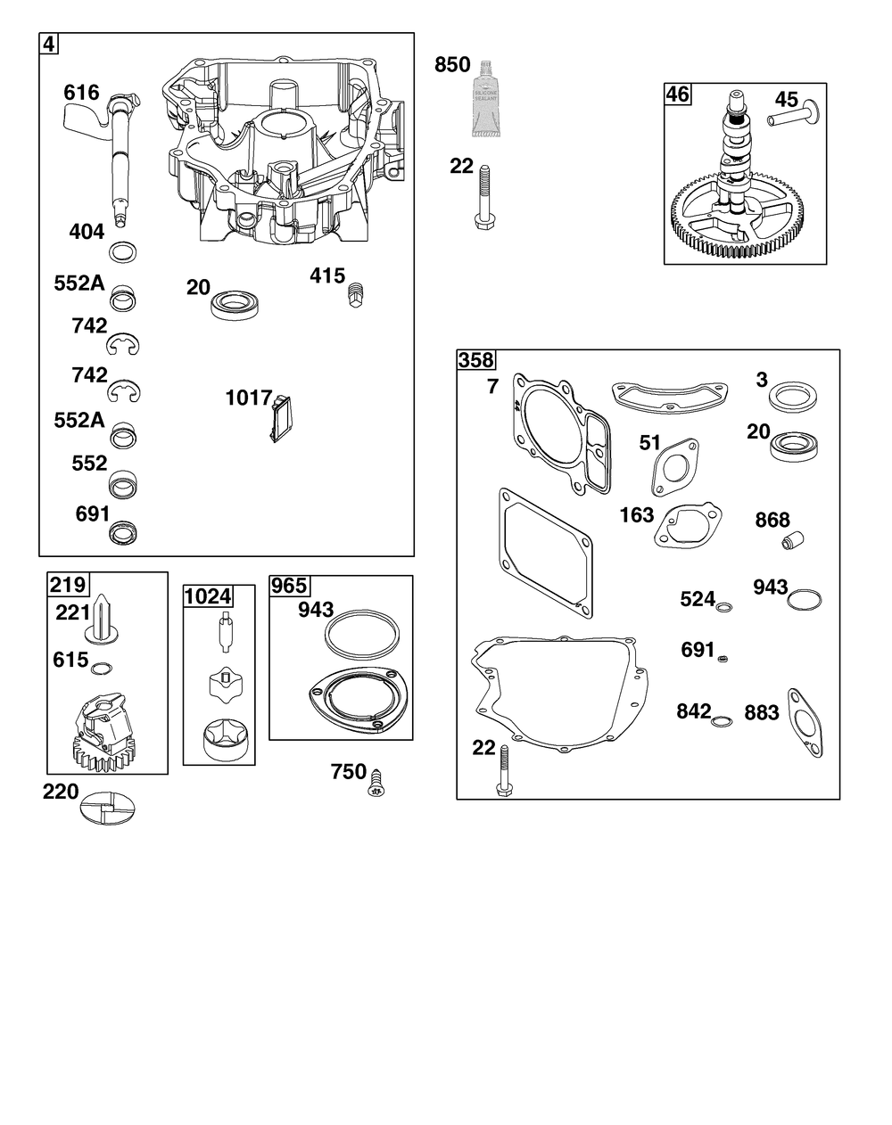 Crankcase Cover/Sump Group Diagram and Parts List for 44C777-0010-G1 400000 - 699999 Briggs and Stratton Engine